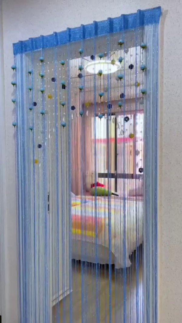 Decorative String Curtain with Beads – Blue Partition Hanging for Doorways & Windows