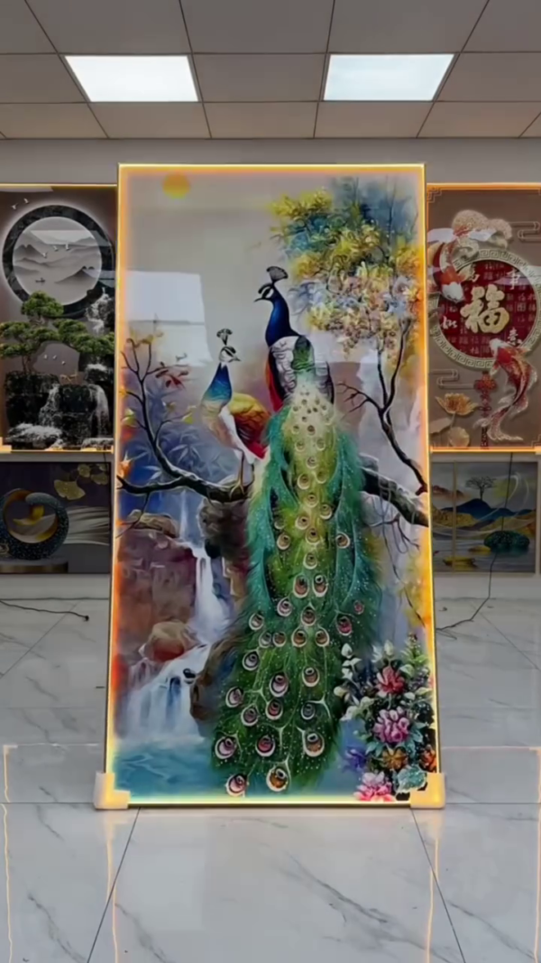 LED Framed Peacock Wall Panel – Glowing Art for Living Room & Lobby