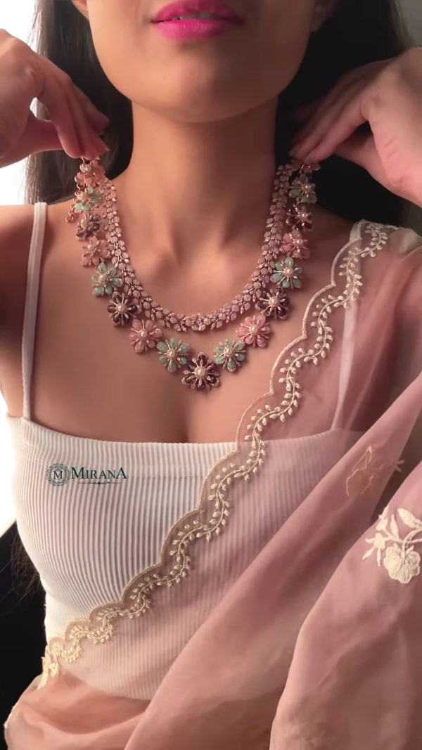 Mirana Pastel Floral Necklace & Earrings Set ? Handcrafted Statement Jewelry