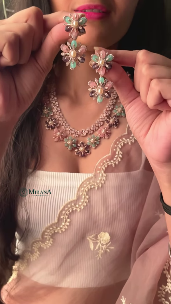 Mirana Pastel Floral Necklace & Earrings Set ? Handcrafted Statement Jewelry - Image 2