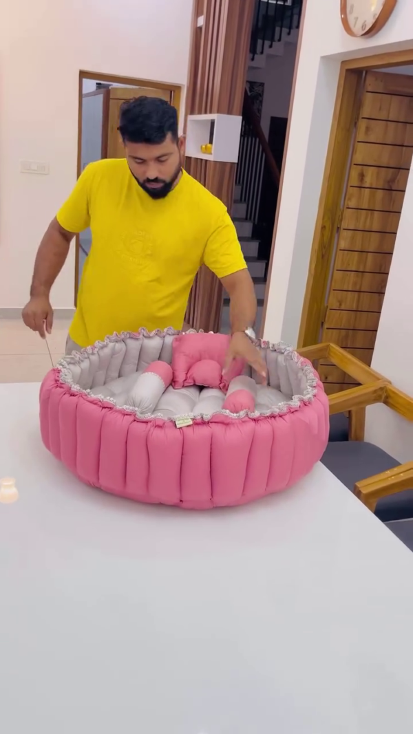Baby Bed with Mosquito Net ? Ultra Soft Newborn Lounger with Pillow & Protective Canopy - Image 3