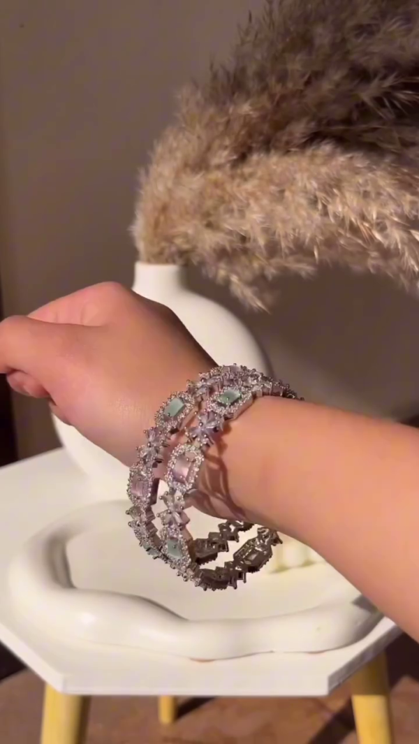 Geometric Gem and Crystal Bangle Bracelet - Image 4