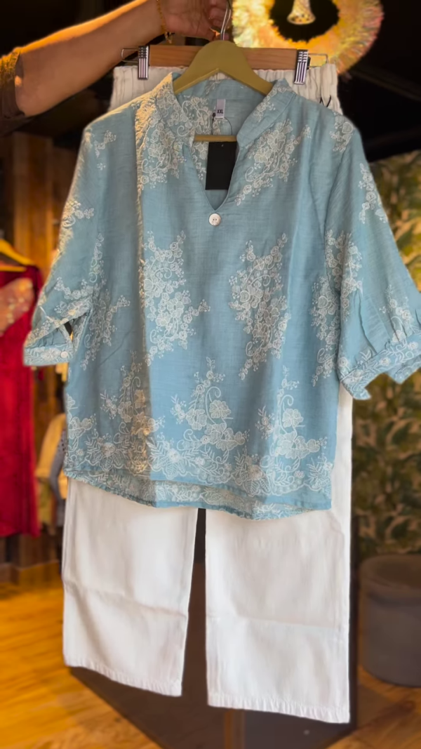 Sky Bloom: Powder Blue Embroidered Co-Ord Set